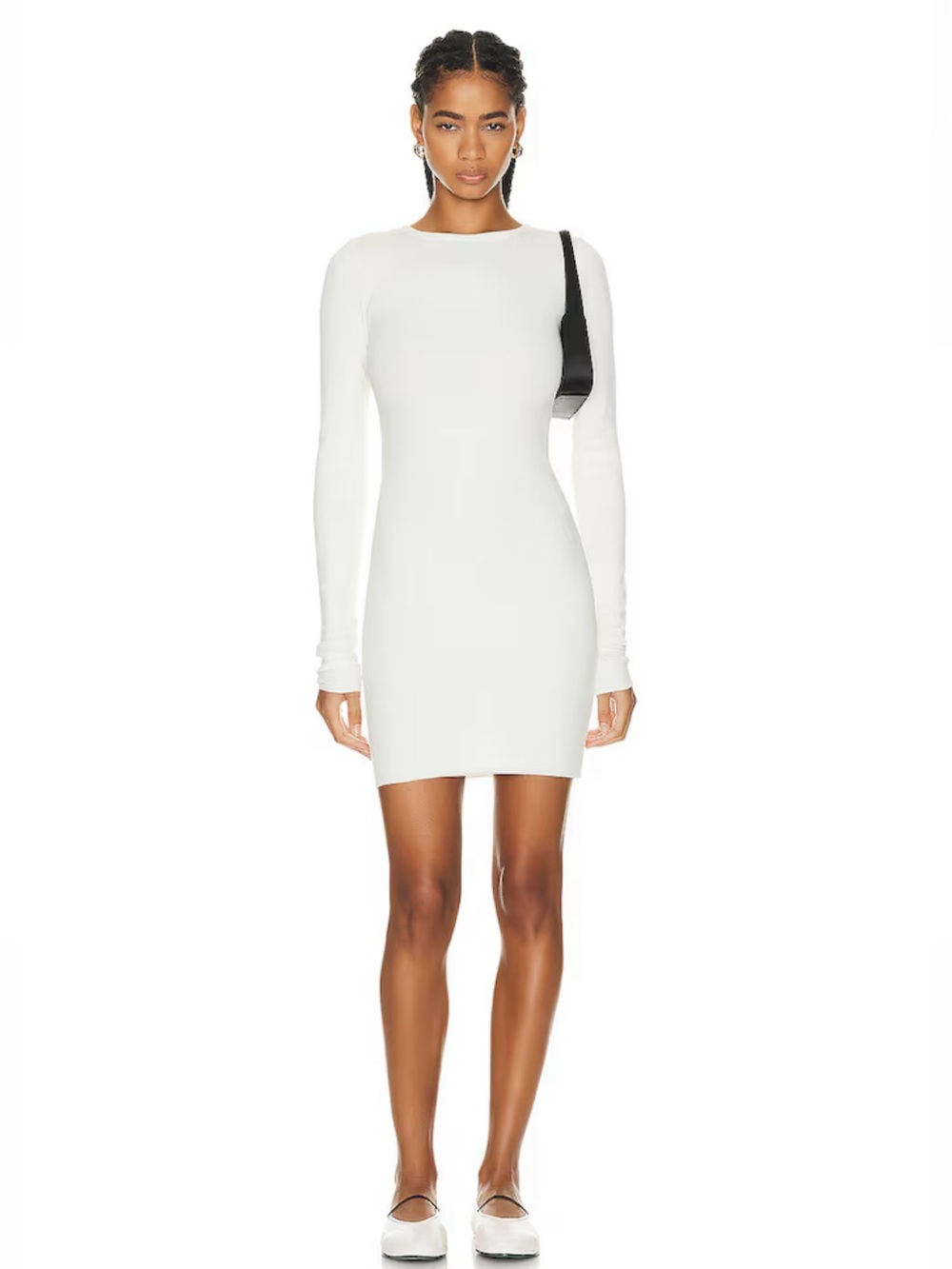Eterne Long Sleeve Crewneck Mini Dress in Cream